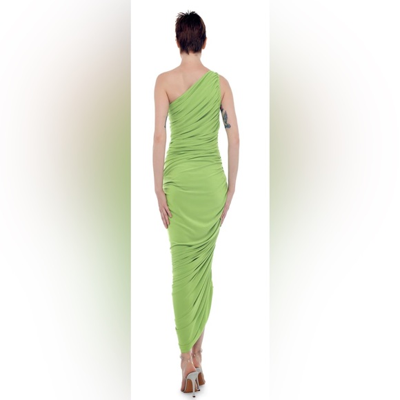 Norma Kamali Diana One Shoulder Ruched Gown Gemini Green XXS - Picture 8 of 12